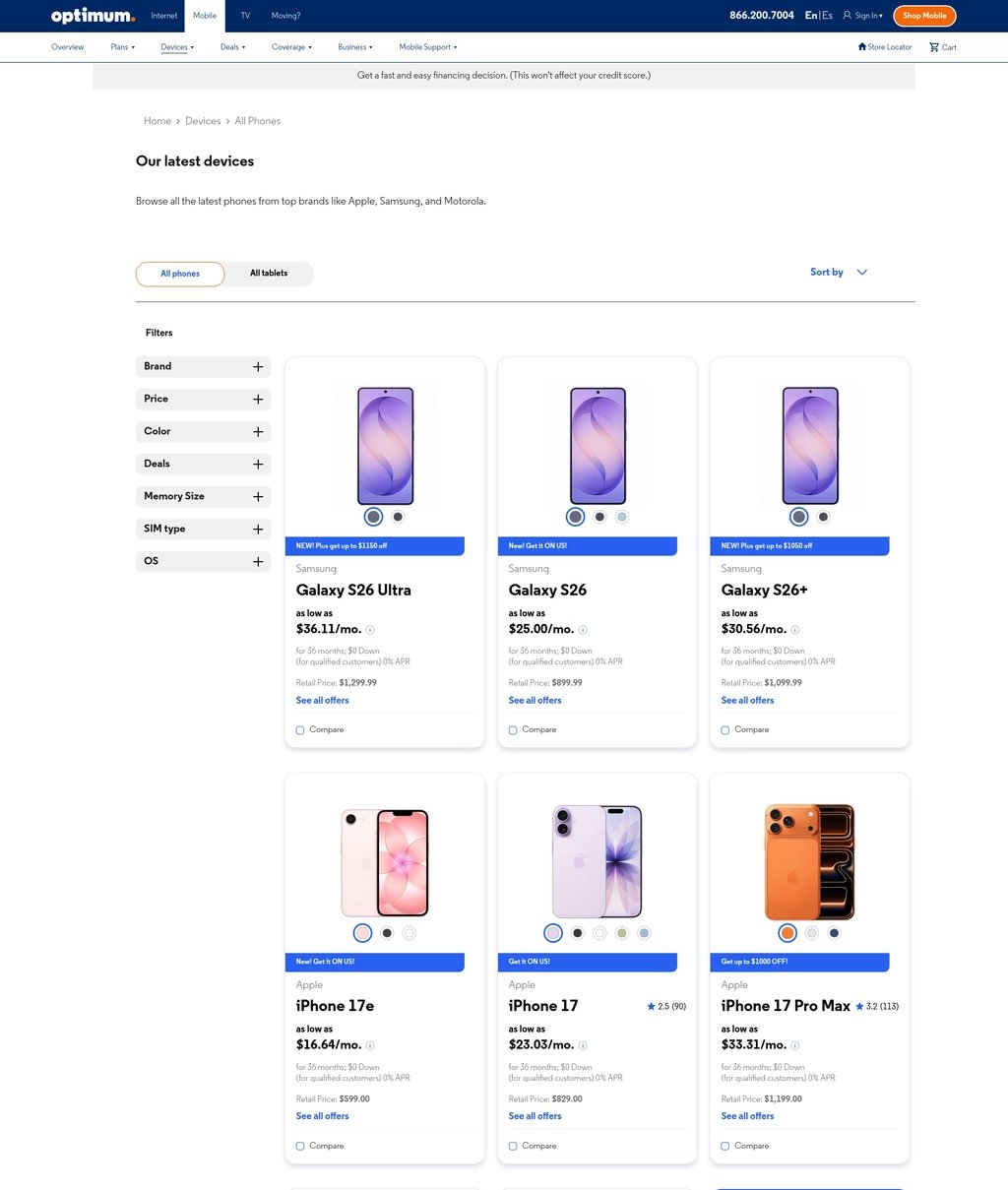 Live — Optimum Devices page