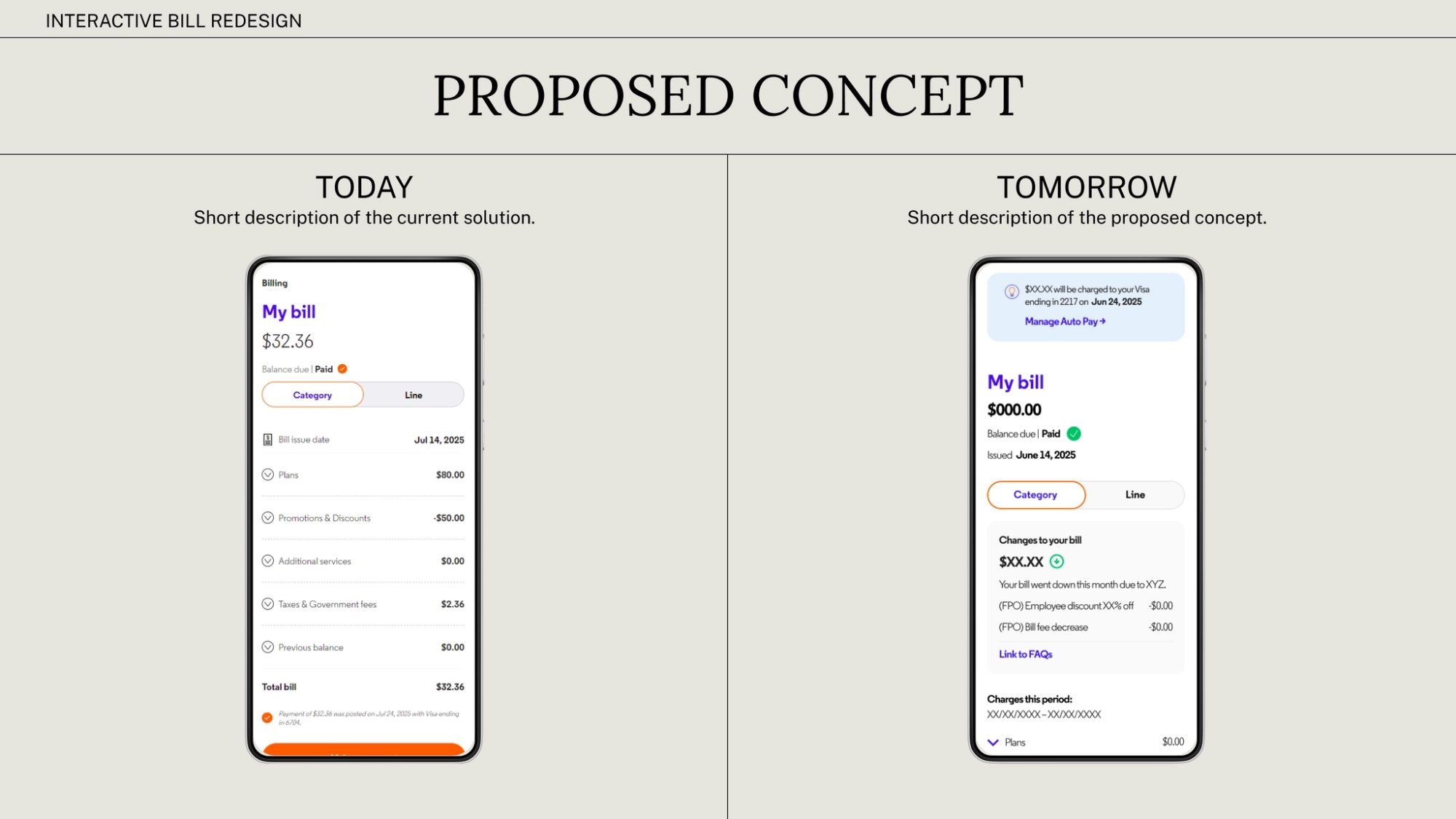 Today vs Tomorrow — Interactive Bill Redesign comparison